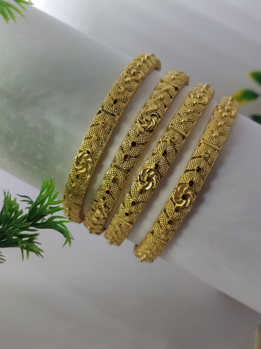 Premium 1 Gram Gold Polish Floral Designer Bangles Set for Women (4 Pieces) | Traditional Daily Wear Jewellery