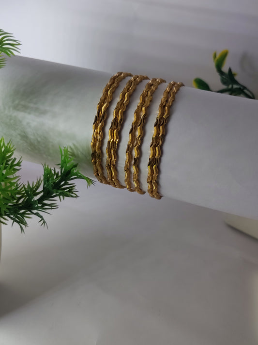 Elegant Gold-Plated Twisted Wave Designer Bangles for Women (Set of 8)