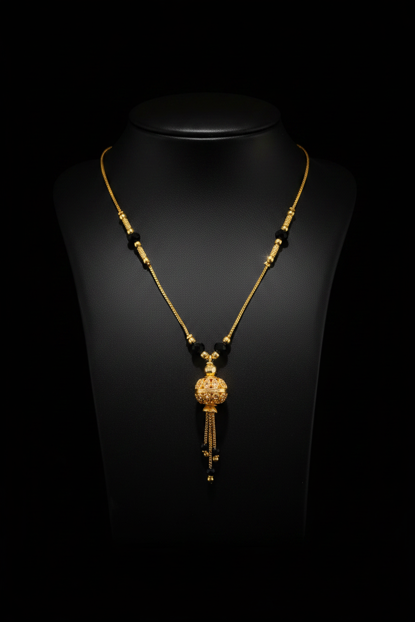 Elegant Gold Ball Pendant Mangalsutra with Black Beads – 1 Gram Gold Jewellery