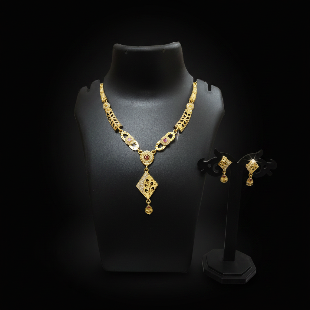 Elegant Gold-Finish Necklace & Earring Set - 1 Gram Gold Jewellery