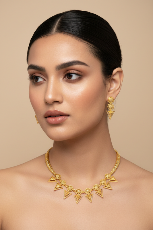 Traditional Designer AD Necklace with Matching Earrings - 1 Gram Gold Necklace Set for Women