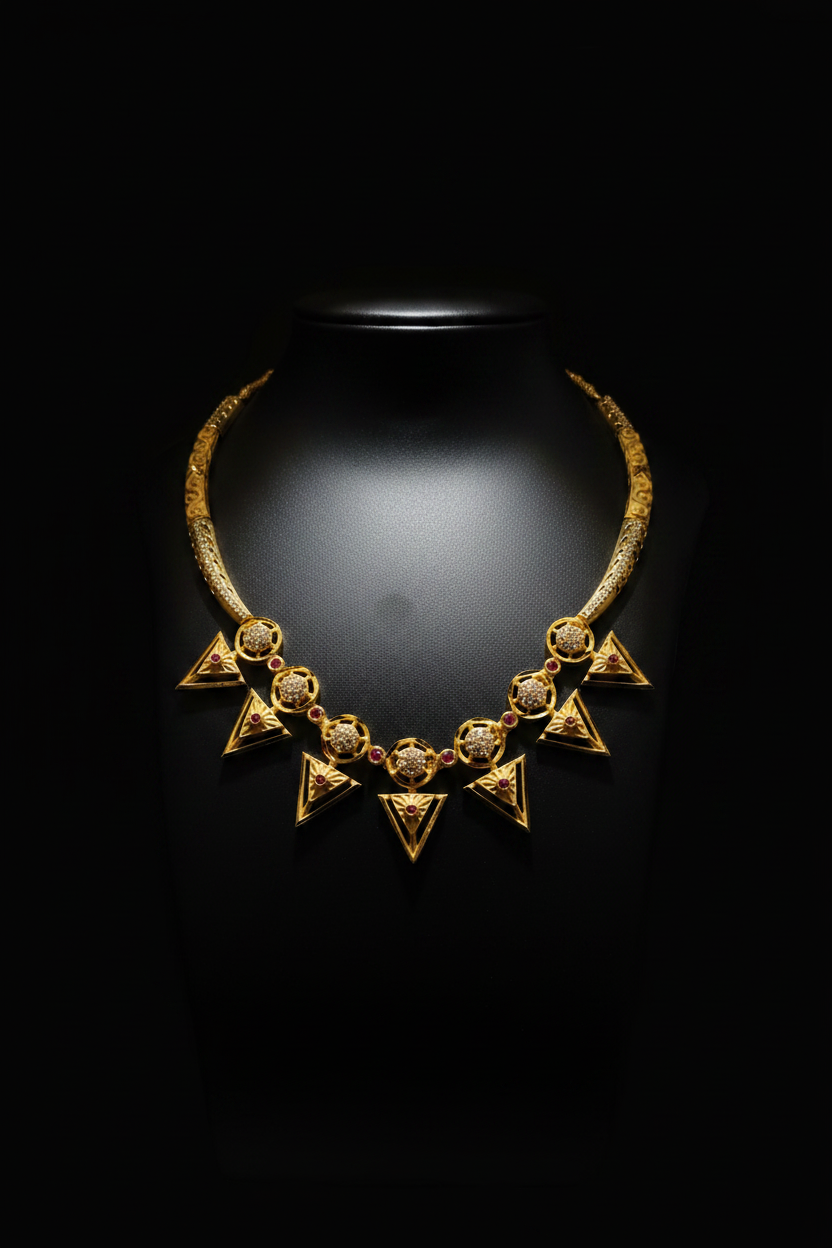 Traditional Designer AD Necklace with Matching Earrings - 1 Gram Gold Necklace Set for Women