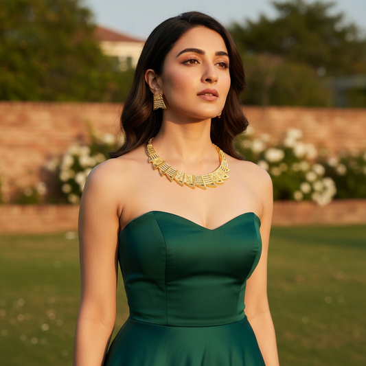 22K Gold Plated Geometric AD Stone Choker Necklace Set