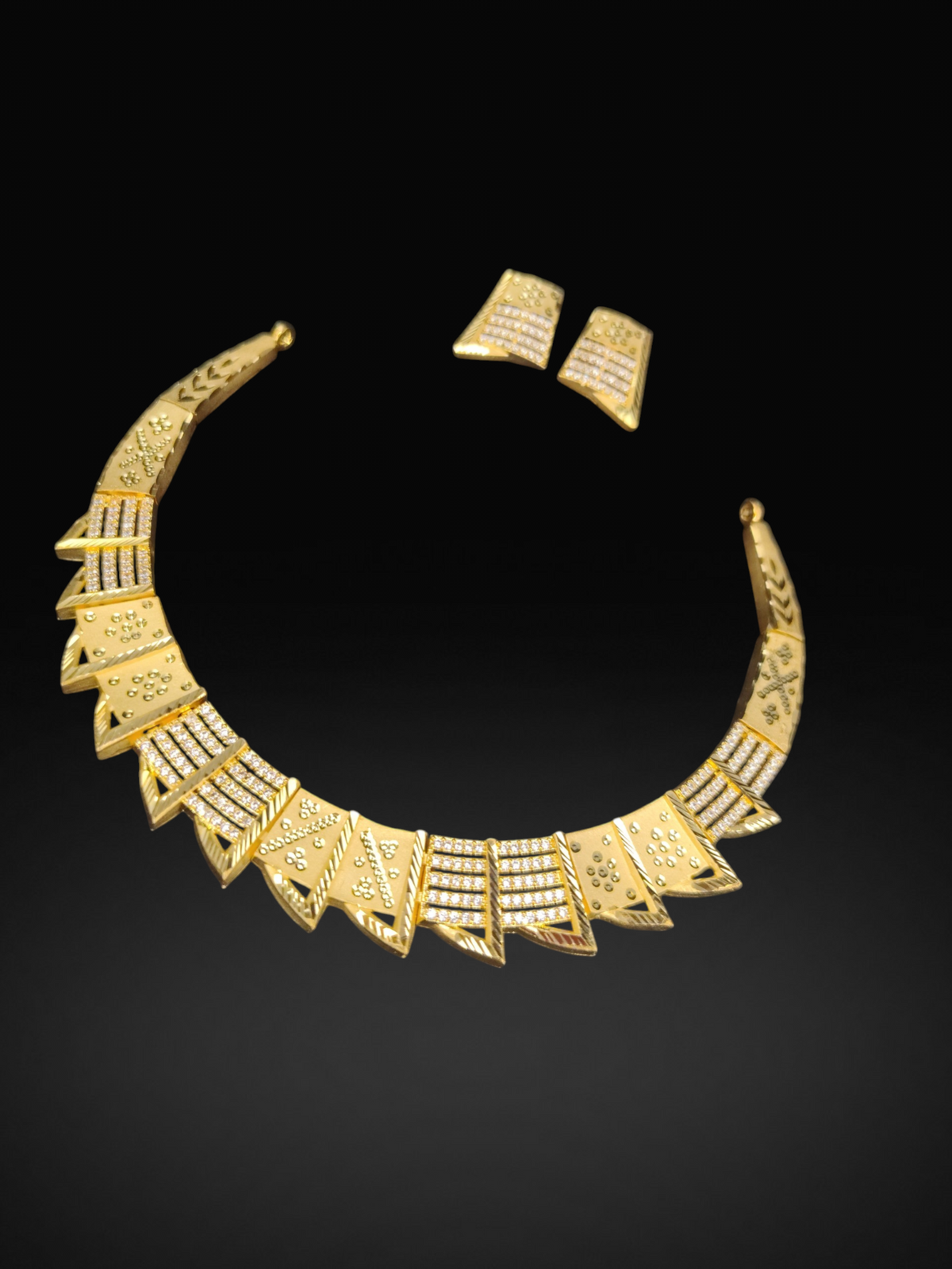 22K Gold Plated Geometric AD Stone Choker Necklace Set