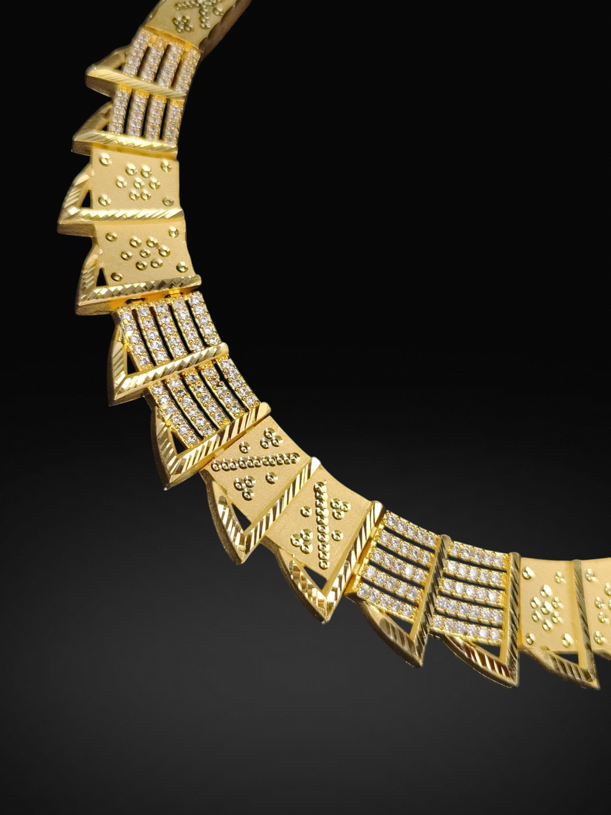 22K Gold Plated Geometric AD Stone Choker Necklace Set