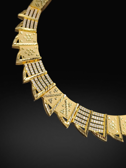 22K Gold Plated Geometric AD Stone Choker Necklace Set