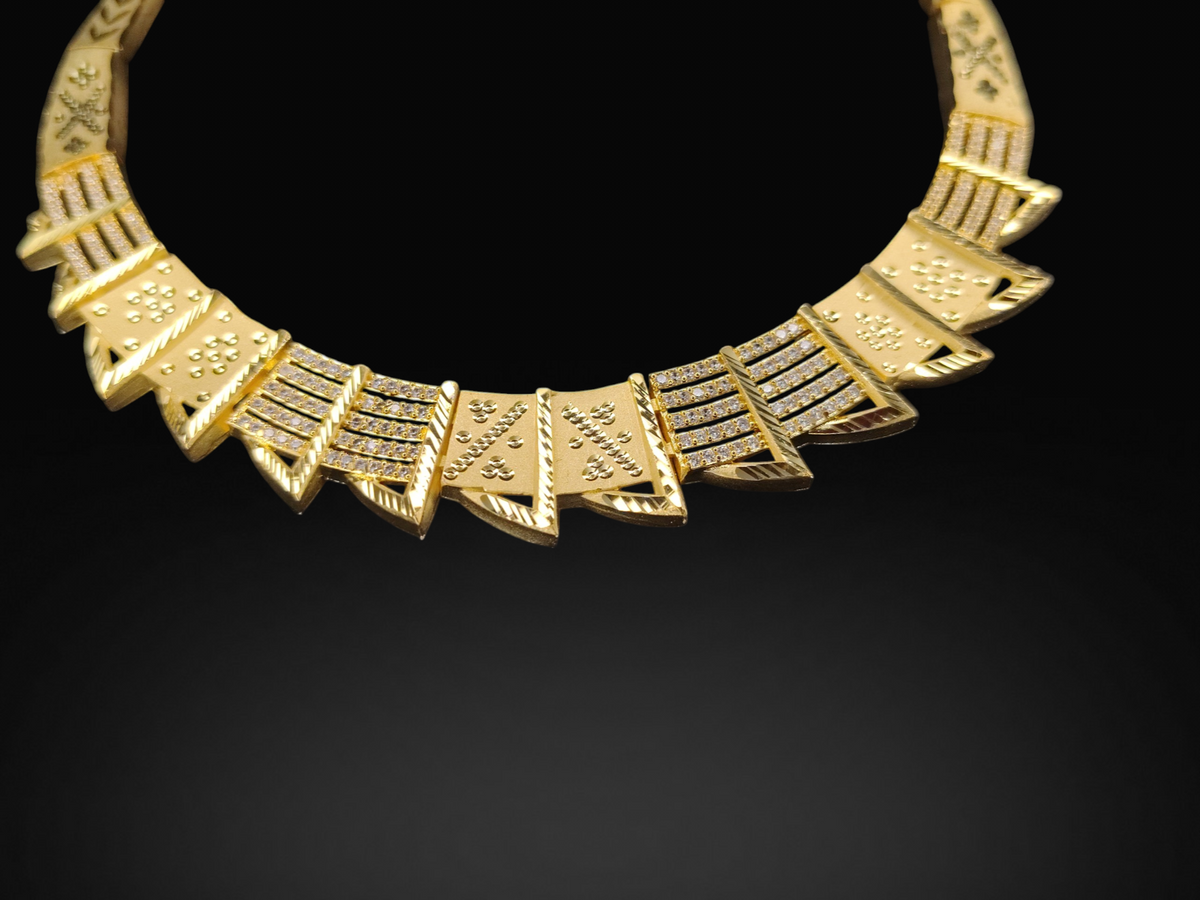 22K Gold Plated Geometric AD Stone Choker Necklace Set