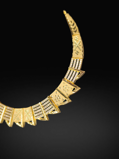 22K Gold Plated Geometric AD Stone Choker Necklace Set
