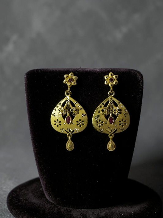 Gold-Plated Floral Teardrop Designer Drop Earrings for Women | Traditional Ethnic Dangle Earrings