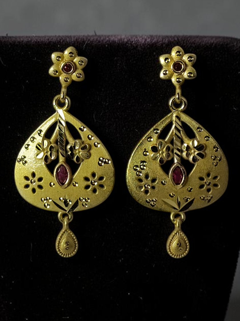 Gold-Plated Floral Teardrop Designer Drop Earrings for Women | Traditional Ethnic Dangle Earrings