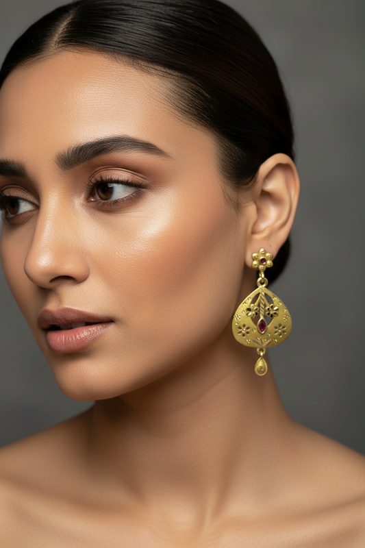 Gold-Plated Floral Teardrop Designer Drop Earrings for Women | Traditional Ethnic Dangle Earrings