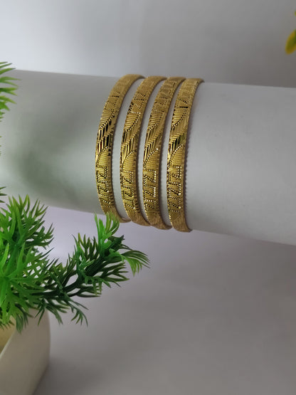 Elegant Gold-Plated Textured Designer Bangles for Women (Set of 4)
