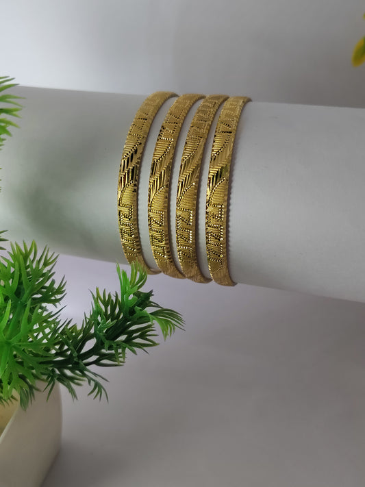 Elegant Gold-Plated Textured Designer Bangles for Women (Set of 4)