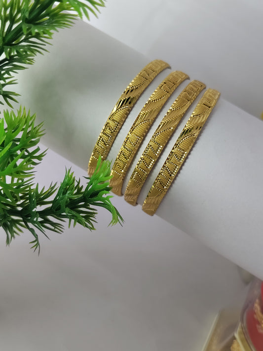 Elegant Gold-Plated Textured Designer Bangles for Women (Set of 4)
