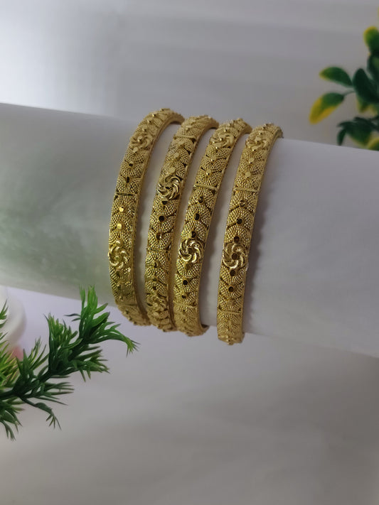 Premium 1 Gram Gold Polish Floral Designer Bangles Set for Women (4 Pieces) | Traditional Daily Wear Jewellery