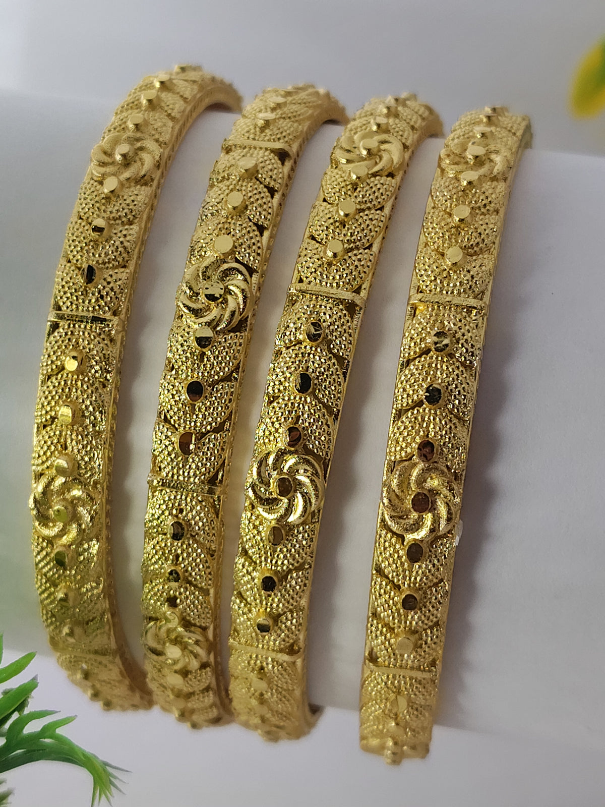 Premium 1 Gram Gold Polish Floral Designer Bangles Set for Women (4 Pieces) | Traditional Daily Wear Jewellery