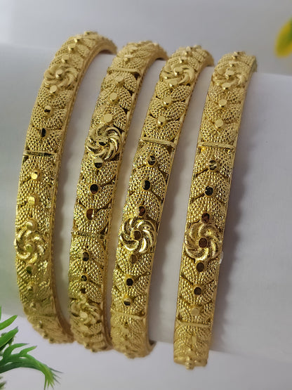 Premium 1 Gram Gold Polish Floral Designer Bangles Set for Women (4 Pieces) | Traditional Daily Wear Jewellery