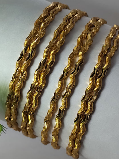 Elegant Gold-Plated Twisted Wave Designer Bangles for Women (Set of 8)