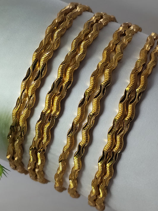 Elegant Gold-Plated Twisted Wave Designer Bangles for Women (Set of 8)