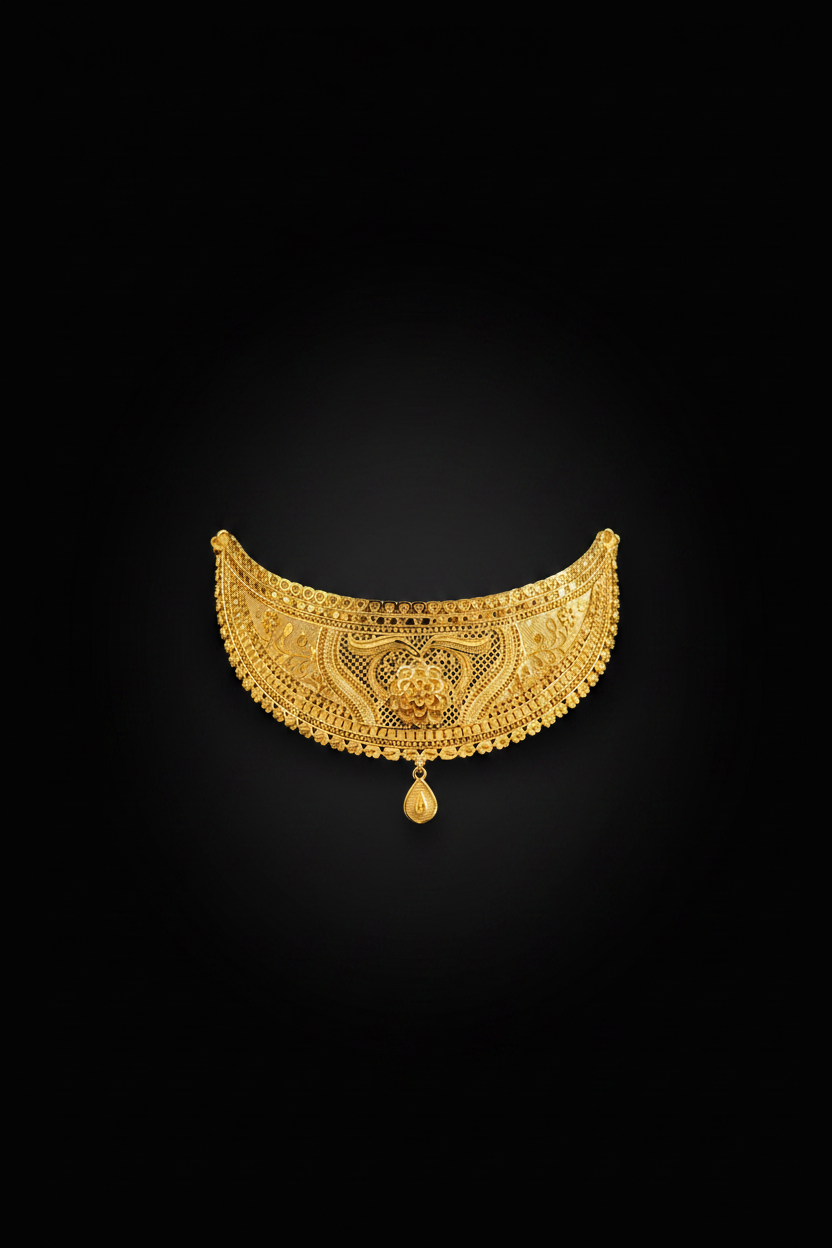 22K Gold Plated Heritage Floral Choker Necklace Set | Traditional Ethnic Jewellery for Women
