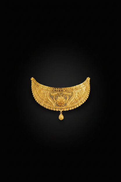 22K Gold Plated Heritage Floral Choker Necklace Set | Traditional Ethnic Jewellery for Women