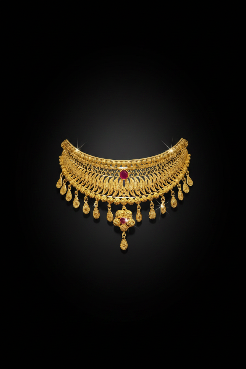 Royal Ruby-Red Layered Choker Necklace Set with Matching Earrings