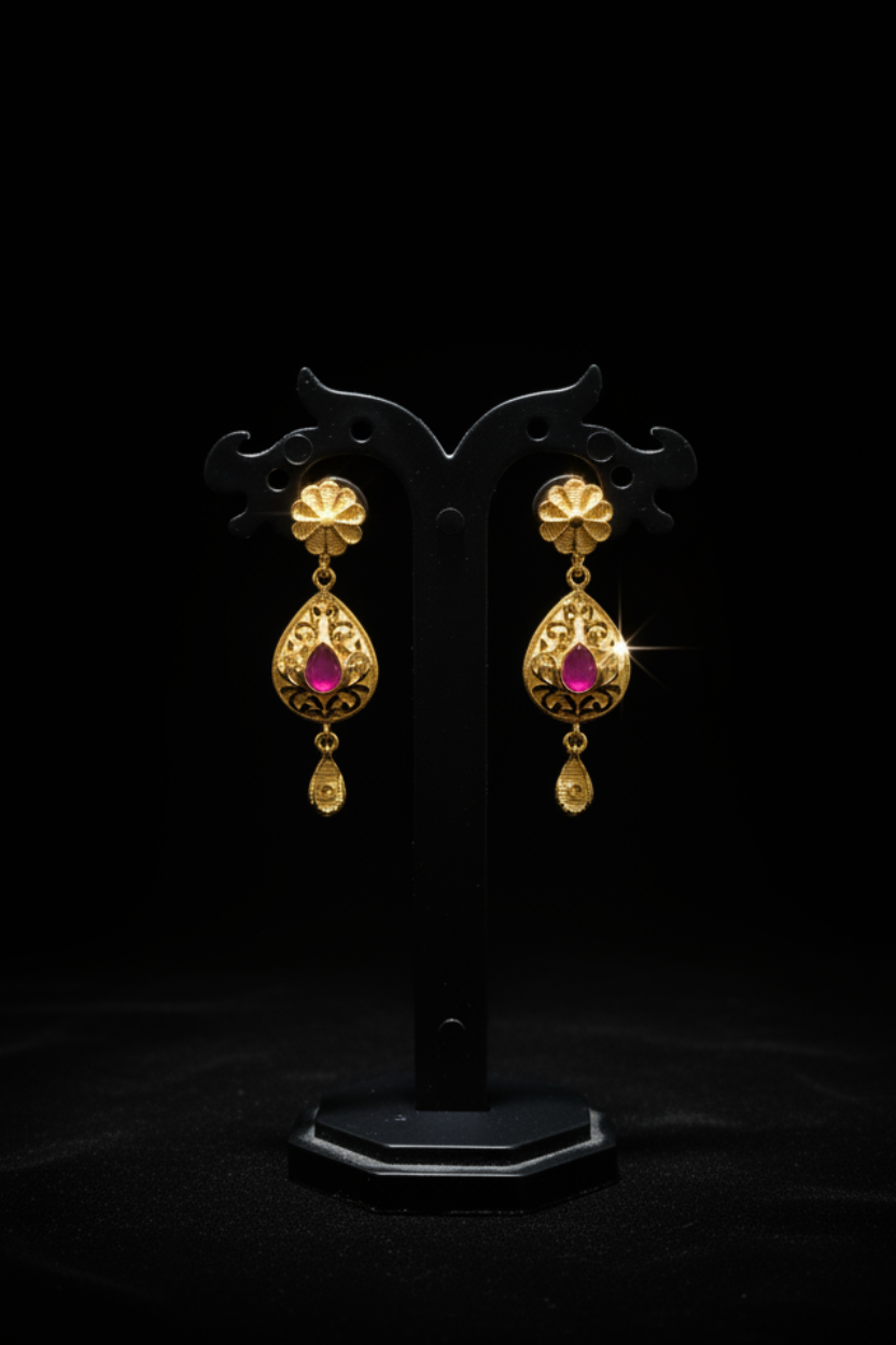 22K Gold Plated Ruby Teardrop AD Choker Necklace Set