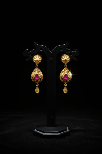 22K Gold Plated Ruby Teardrop AD Choker Necklace Set
