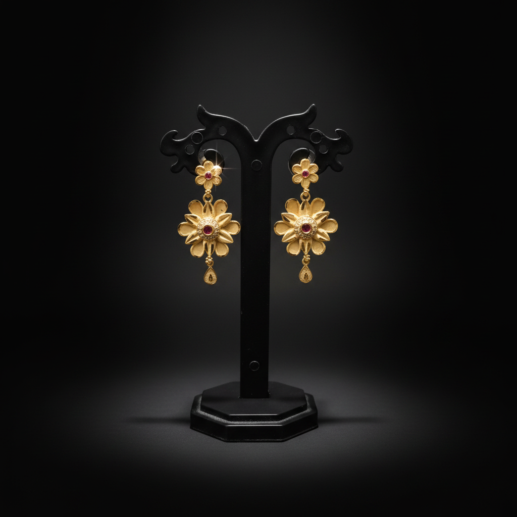 22K Gold Plated Floral Ruby AD Choker Necklace Set