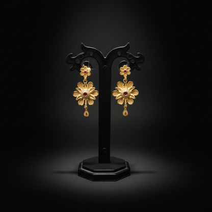 22K Gold Plated Floral Ruby AD Choker Necklace Set