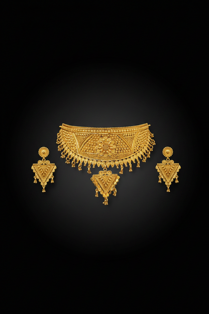 22k Gold Plated Floral Geometric Choker Necklace Set