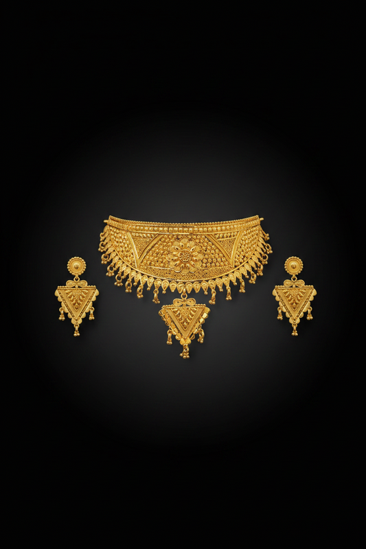 22k Gold Plated Floral Geometric Choker Necklace Set