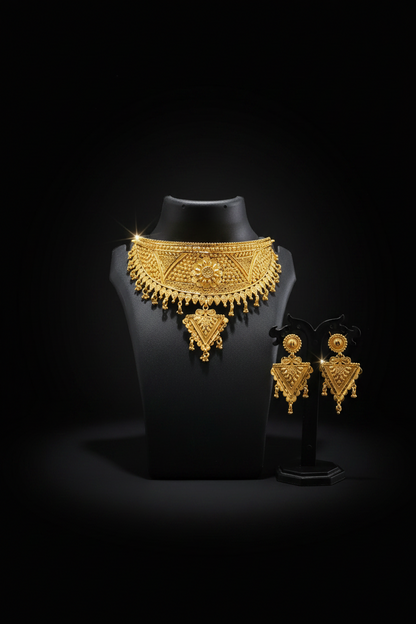 22k Gold Plated Floral Geometric Choker Necklace Set