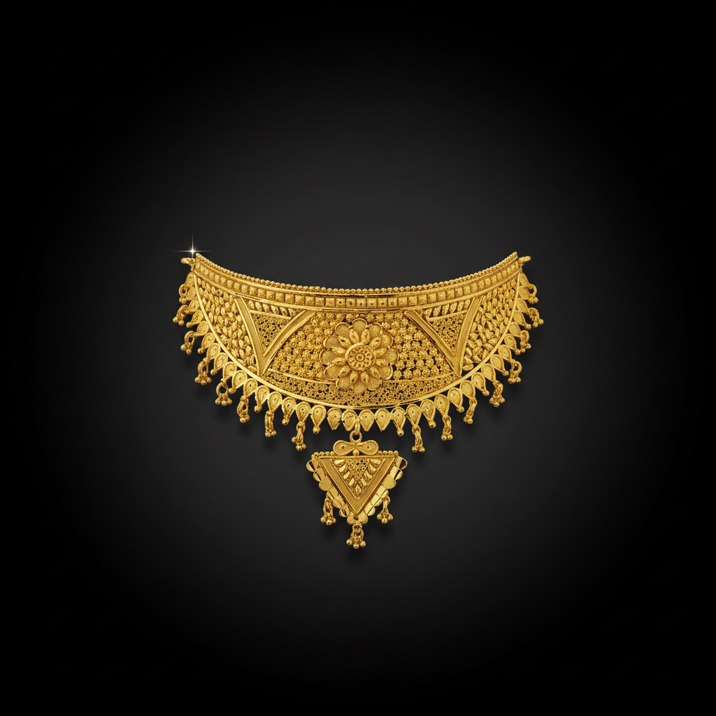 22k Gold Plated Floral Geometric Choker Necklace Set