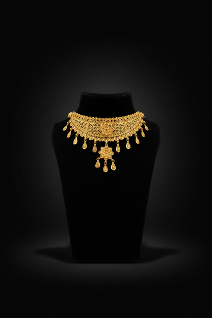 22K Gold Plated Floral Mesh Choker Necklace Set