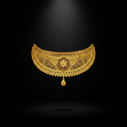 22K Gold Plated Floral Filigree Choker Necklace Set | VINDRA