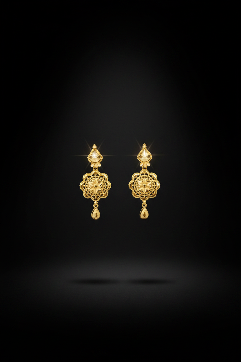 22K Gold Plated Floral Filigree Choker Necklace Set | VINDRA