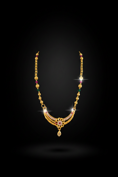 Royal Floral Designer Mangalsutra with Red & Green Beads – 1 Gram Gold Jewellery
