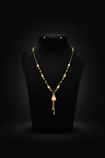 Elegant Black Beaded Mangalsutra with Bell Pendant – 1 Gram Gold Jewellery
