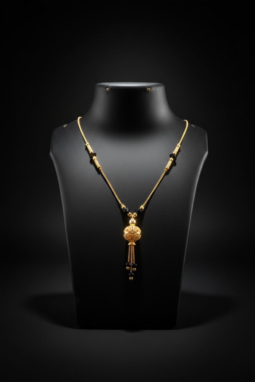 Elegant Gold Ball Pendant Mangalsutra with Black Beads – 1 Gram Gold Jewellery