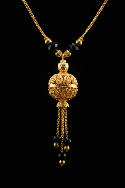 Elegant Gold Ball Pendant Mangalsutra with Black Beads – 1 Gram Gold Jewellery
