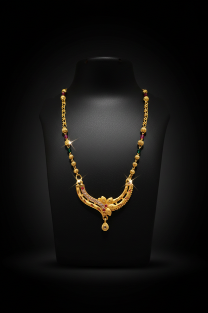 Royal Floral Designer Mangalsutra with Red & Green Beads – 1 Gram Gold Jewellery