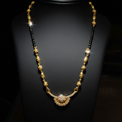 Elegant Floral Pendant Black Beaded Mangalsutra – 1 Gram Gold Jewellery