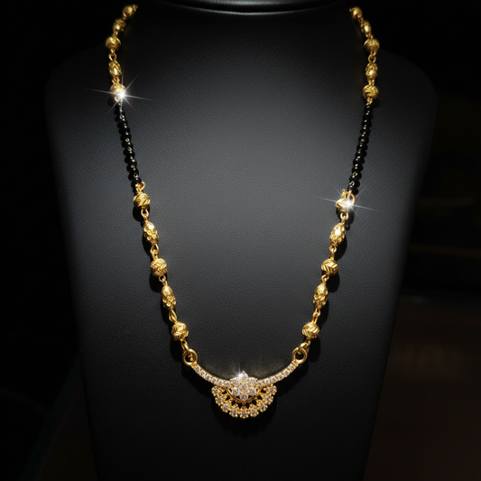 Elegant Floral Pendant Black Beaded Mangalsutra – 1 Gram Gold Jewellery