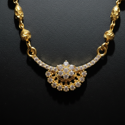 Elegant Floral Pendant Black Beaded Mangalsutra – 1 Gram Gold Jewellery