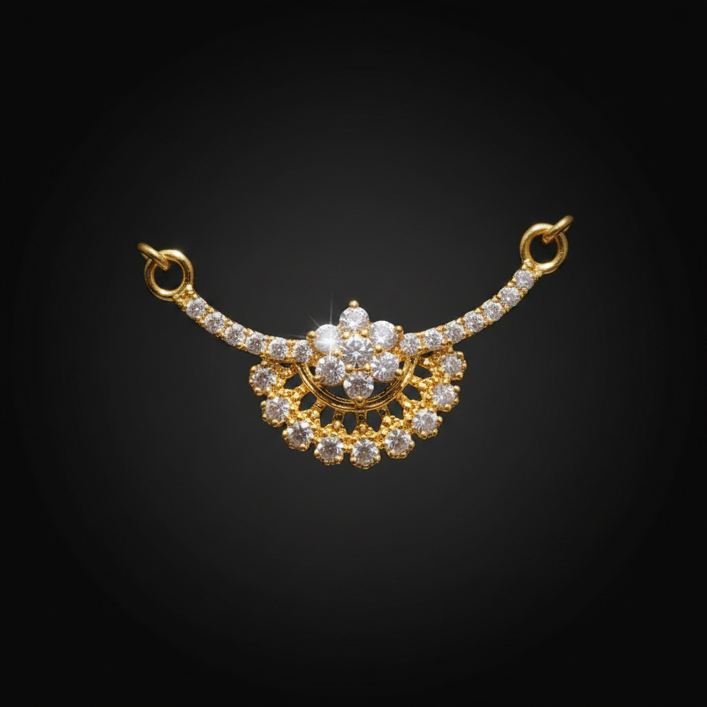 Elegant Floral Pendant Black Beaded Mangalsutra – 1 Gram Gold Jewellery