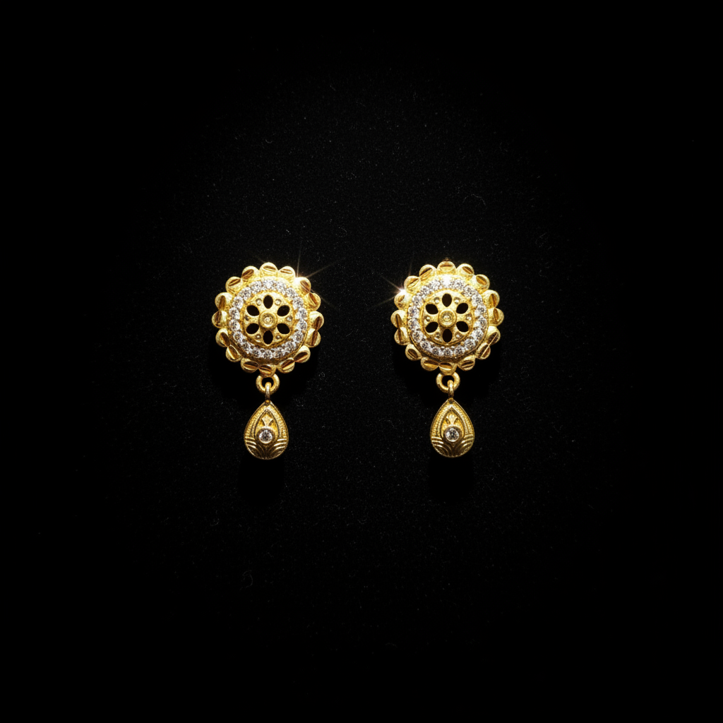 Elegant Floral Round Pendant Set with Earrings – 1 Gram Gold Jewellery