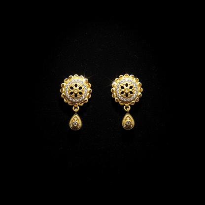 Elegant Floral Round Pendant Set with Earrings – 1 Gram Gold Jewellery