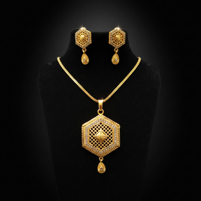 Elegant Hexagon Pendant Set with Earrings – 1 Gram Gold Jewellery