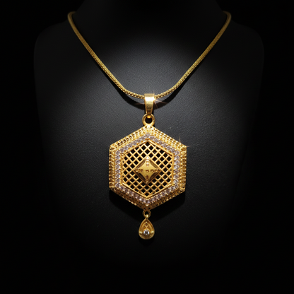 Elegant Hexagon Pendant Set with Earrings – 1 Gram Gold Jewellery